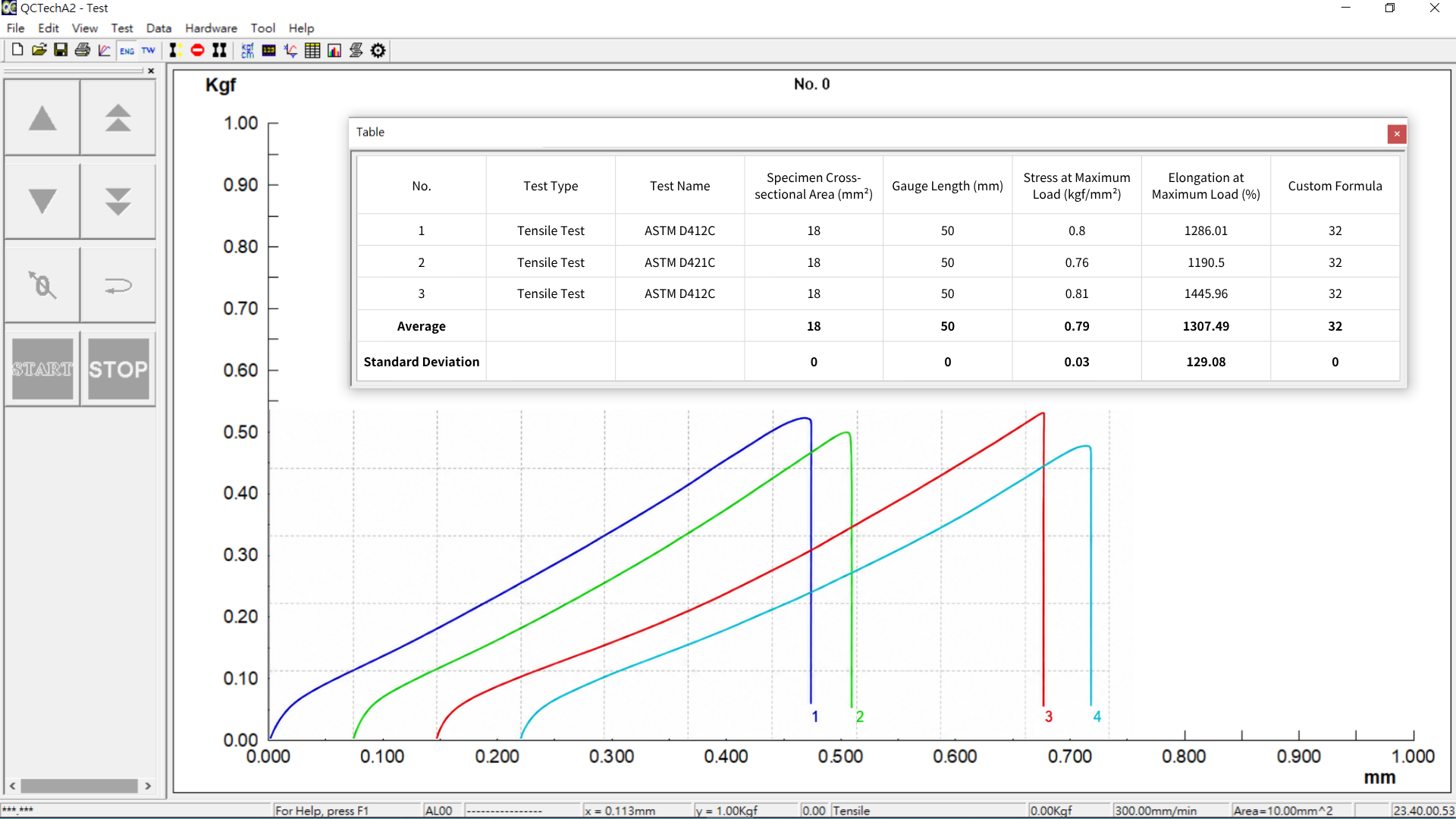 QCTechA2 testing software interface